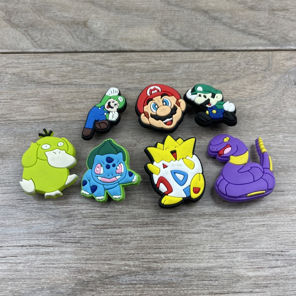 Pokémon & Mario Brothers Lot Of 7 Croc Charms mixed